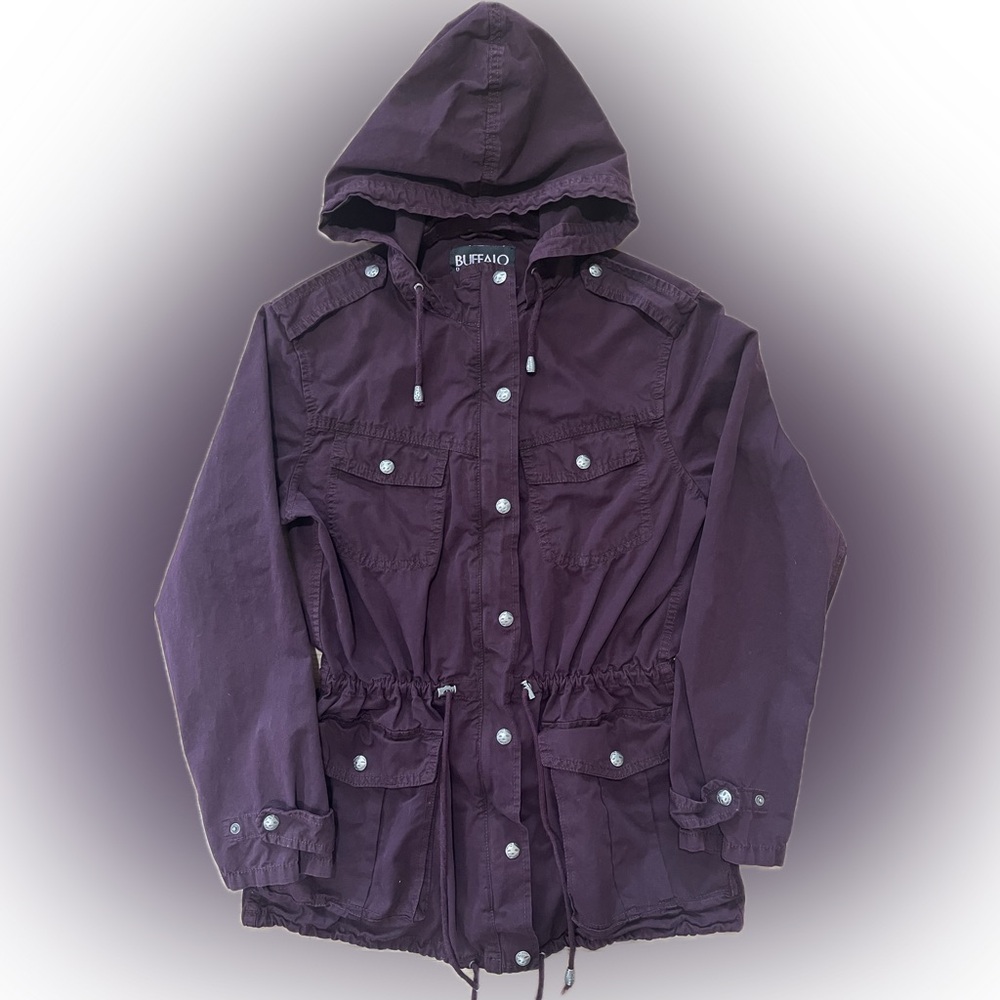Buffalo David Bitton Cargo Jacket Women’s Size S Hooded Drawstring Waist Maroon